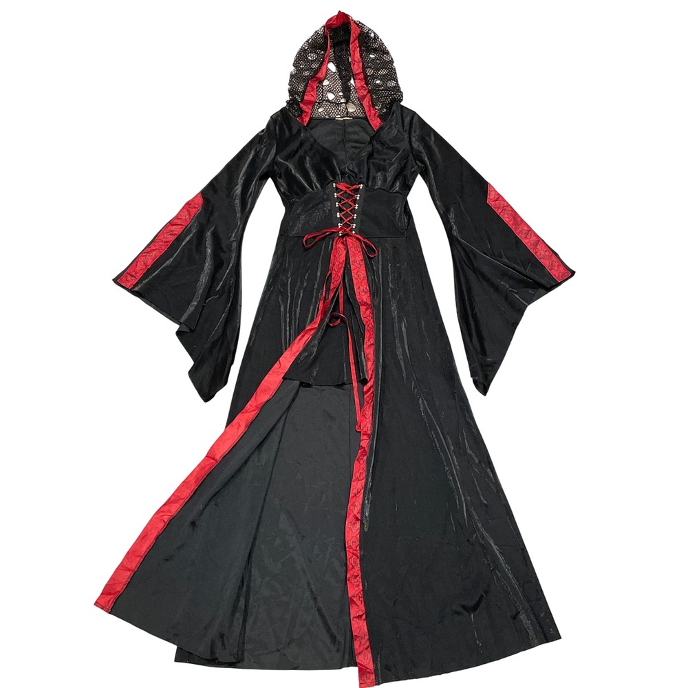 Halloween Vamp Witch Hooded Costume Gothic Cosplay Robe Red Black READ